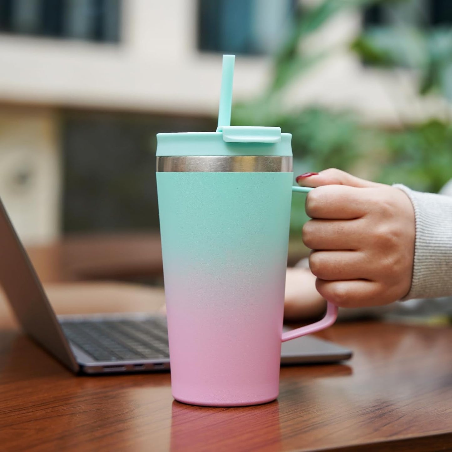 BJPKPK Insulated Tumbler with Handle, 26oz Insulated Tumblers with Lid and Straw, Stainless Steel Metal Water Bottles, Coffee Travel Mugs, Cups, Marshmallow