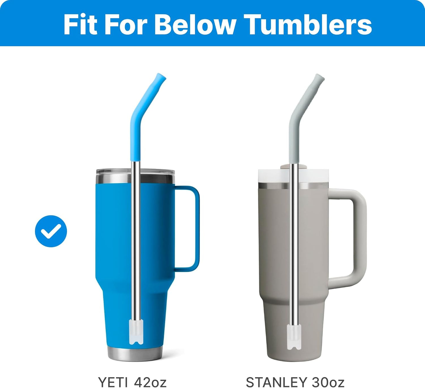 Metal Straws with Silicone Tip for 42 oz YETI Tumbler, 4 Pcs Reusable Stainless Steel Straws for 42 oz YETI, 30oz Stanley Cup(Color 2)