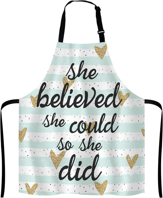 She Believed She Could So She Did Inspirational Quotes Adjustable Bib Apron Kitchen Cooking Baking Gardening Apron for Women Men