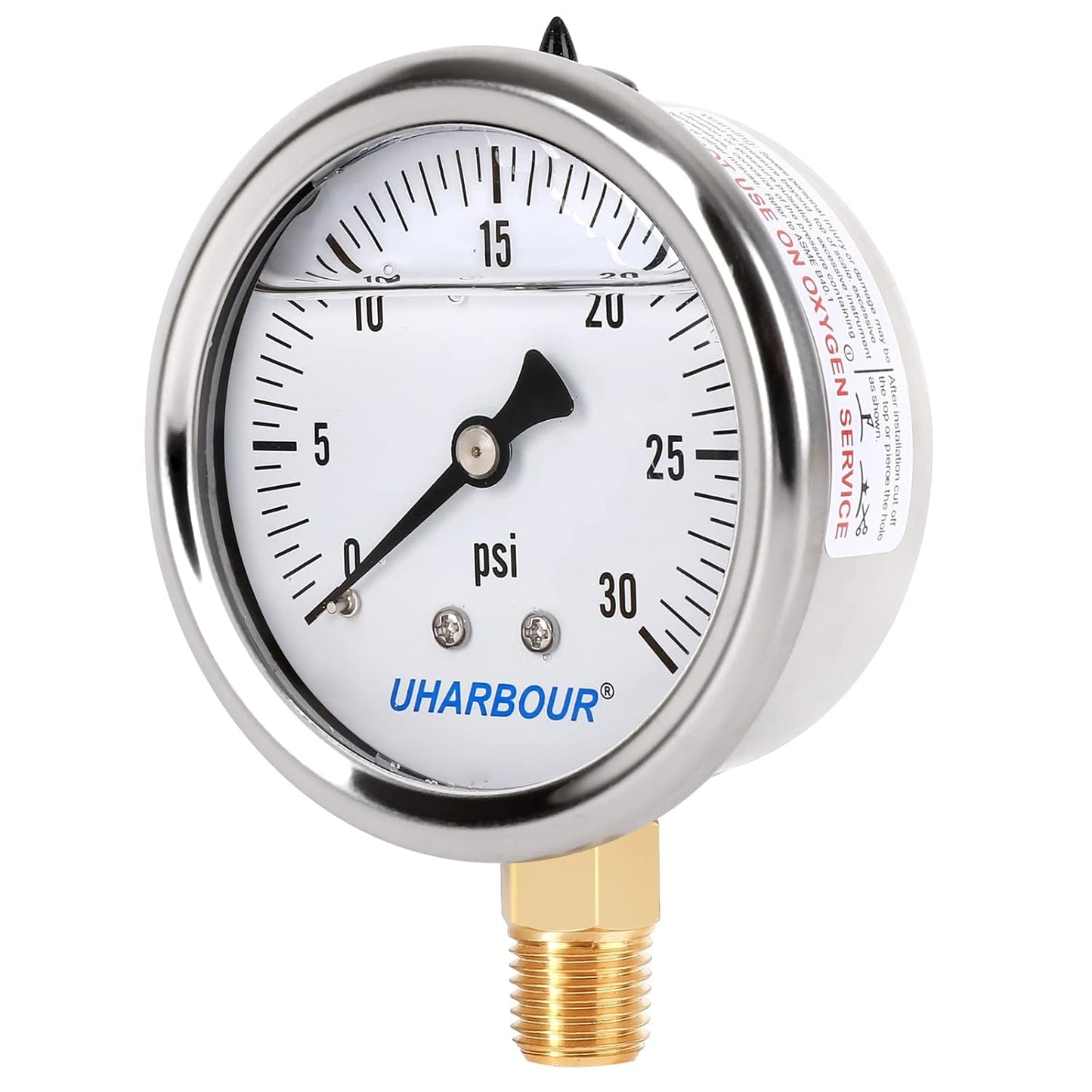 Glycerin Filled Pressure Gauge with 304 Stainless Steel Case, 2.5" Dial Size, 0-30Psi, High Accuracy, 1/4" NPT Center Lower Mount with Single Scale (psi).…