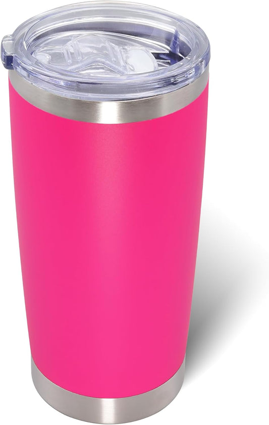 20oz Tumbler Bulk Stainless Steel Tumblers with Lid Vacuum Insulated Double Wall Travel Coffee Mug Powder Coated Tumbler Cup for Hot and Cold Drinks(Hot Pink, 1 pack)