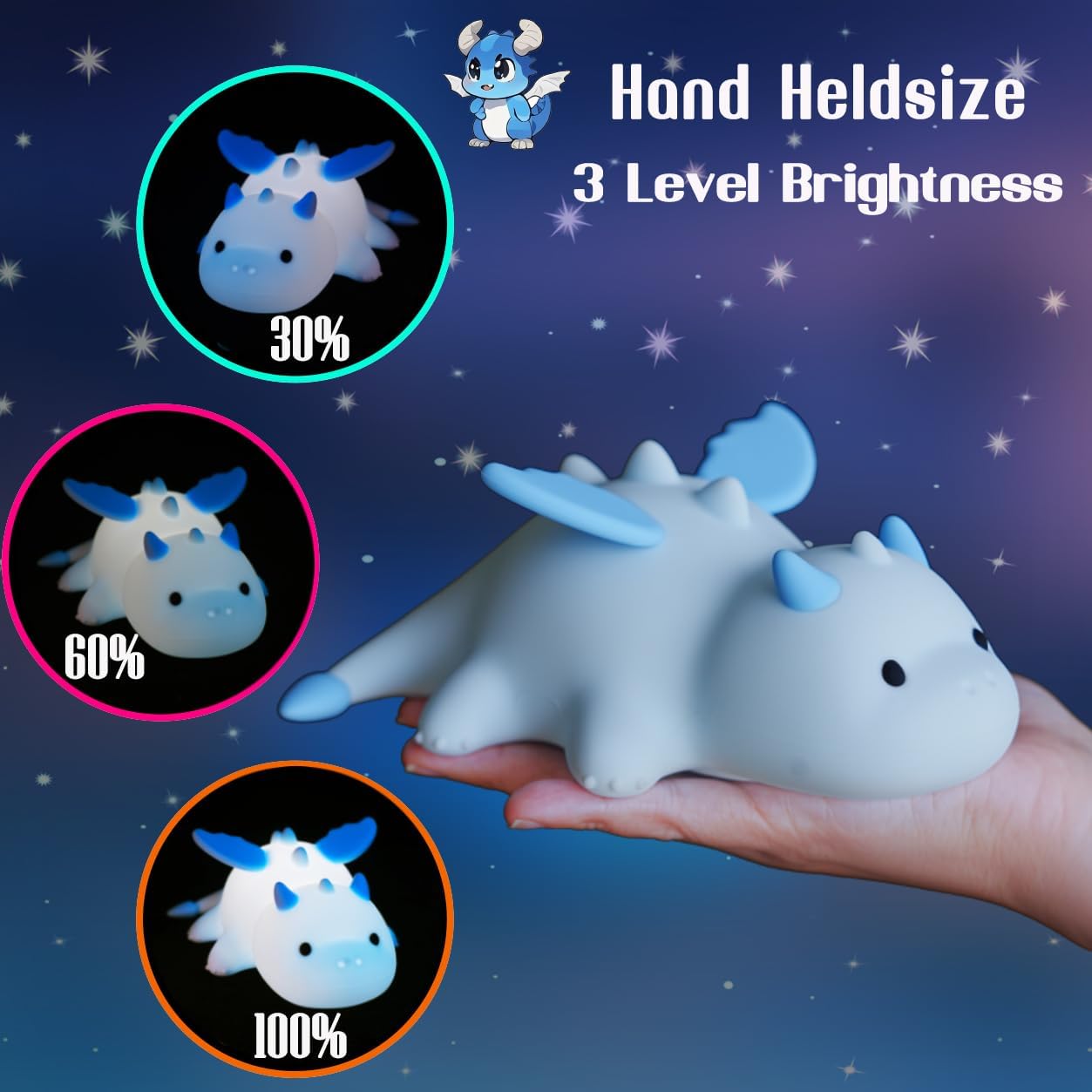 Dragon Night Light, Cute Baby Dragon Gifts, Soft Silicone Lamp with 3 Level Warm Light and RGB Changing, Breastfeeding Nursery Portable Kawaii Bedside Lamp for Baby, Toddler, Boys and Girls