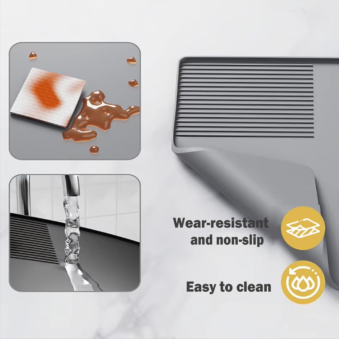 Silicone Coffee Mat With Espresso Tamping Mat,Leak-Proof and Non-Slip,Suitable for Kitchen Station Pad Accessories Fits Under Coffee Maker & Dish Rack to Keep the Countertop Clean-Gray