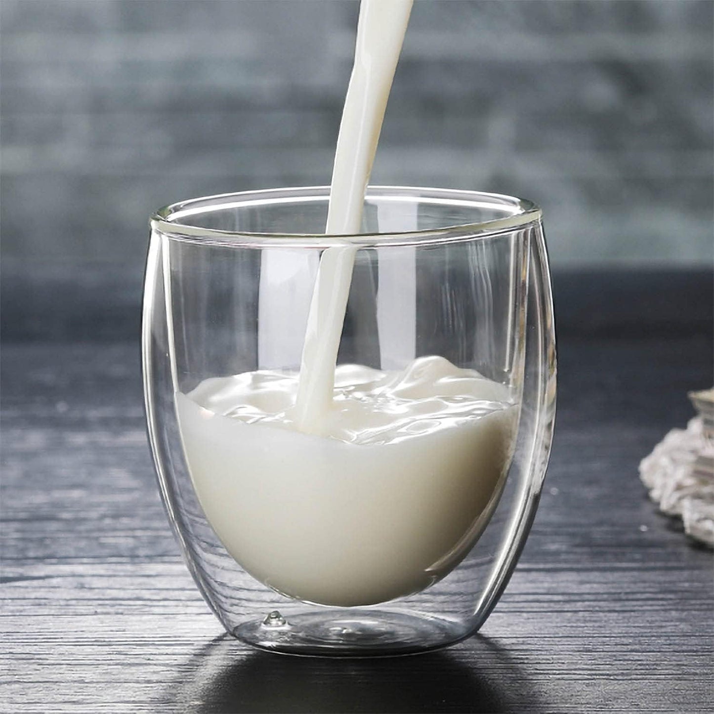 5.5oz Glass Coffee Mugs Set of 2, Double Walled Espresso Cups for Latte Cappuccino Cocoa Milk Cafe Juice, Clear Glass Tea Cup Set Glassware Gift for Christmas Birthday