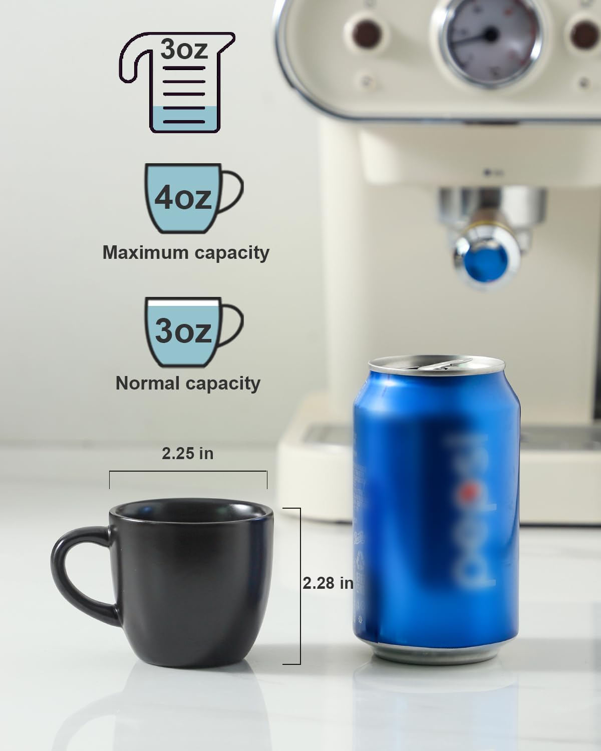 Hasense Ceramic 3 OZ Espresso Cups, Porcelain Espresso Demitasse Cups Set of 4 for Double shot, Lungo and Ristretto, Tiny Italian Expresso Shot Coffee Mugs for Home and Office, Black