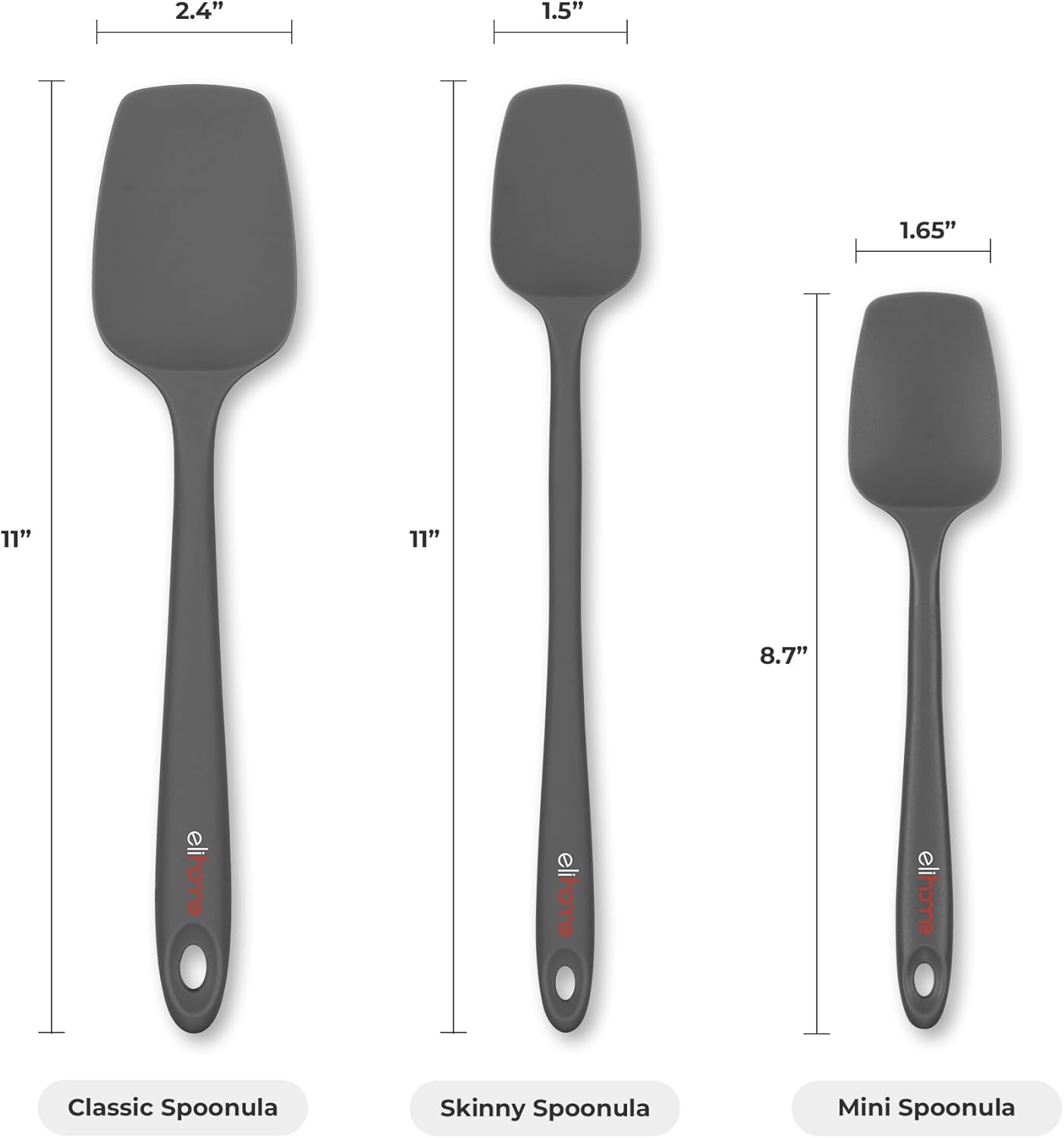 Elihome Mini Silicone Spoonula - Non-Stick Heat Resistant Silicone Scraper Spatula for Mixing, Serving, Scraping, Stirring, and More, 8.75 Inch, Dark Grey