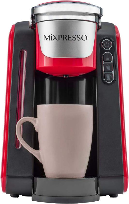 Mixpresso Single Cup Coffee Maker Compatible With 1.0 & 2.0 Single Cup Pods, Removable 45oz Water Tank, Quick Brewing with Auto Shut-Off, One Touch Function (Red/Black)