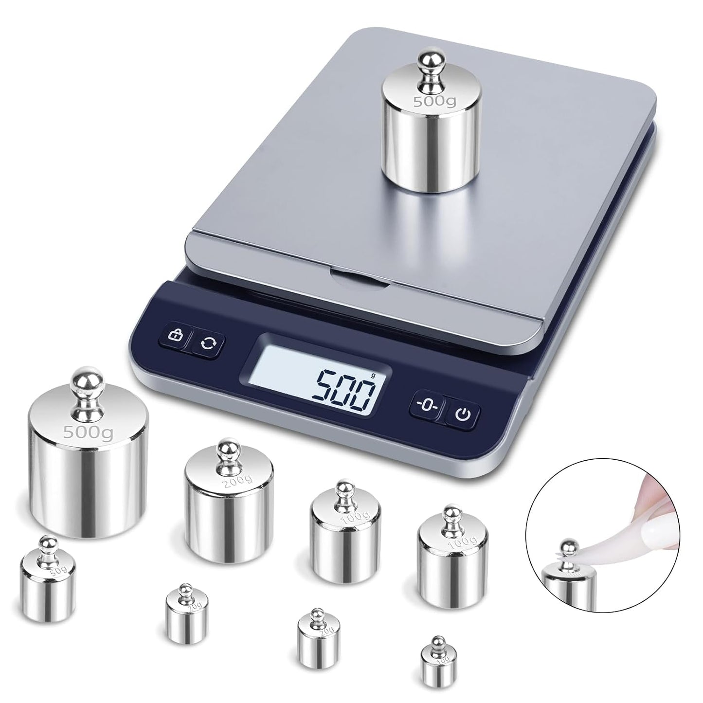 QP Calibration Weights 1000g, 8PCS OIML Class M1 High Precision Scale Calibration Weight Set, 10g 20g 50g 100g 200g 500g Calibration Weight with Tweezers for Digital Scale, Gram Scale, Lab Scale