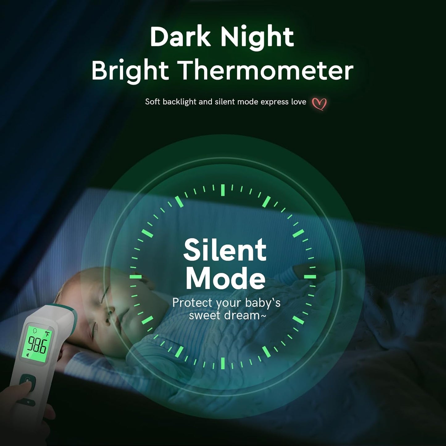 Forehead Thermometer for Adults and Kids, Fast Accurate Thermometer with Fever Alarm, 1S Reading & Silent Mode, Easy to Use Health Thermometer (Green)