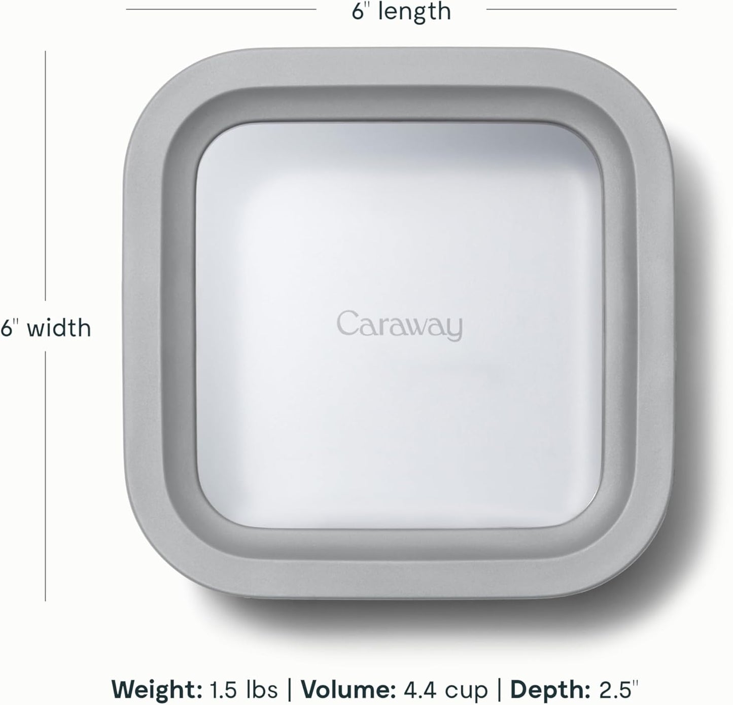 Caraway Glass Food Storage - 4.4 Cup Glass Container - Ceramic Coated Food Container - Non Toxic, Non Stick Lunch Box Container with Glass Lids - Dishwasher, Oven, & Microwave Safe - Gray