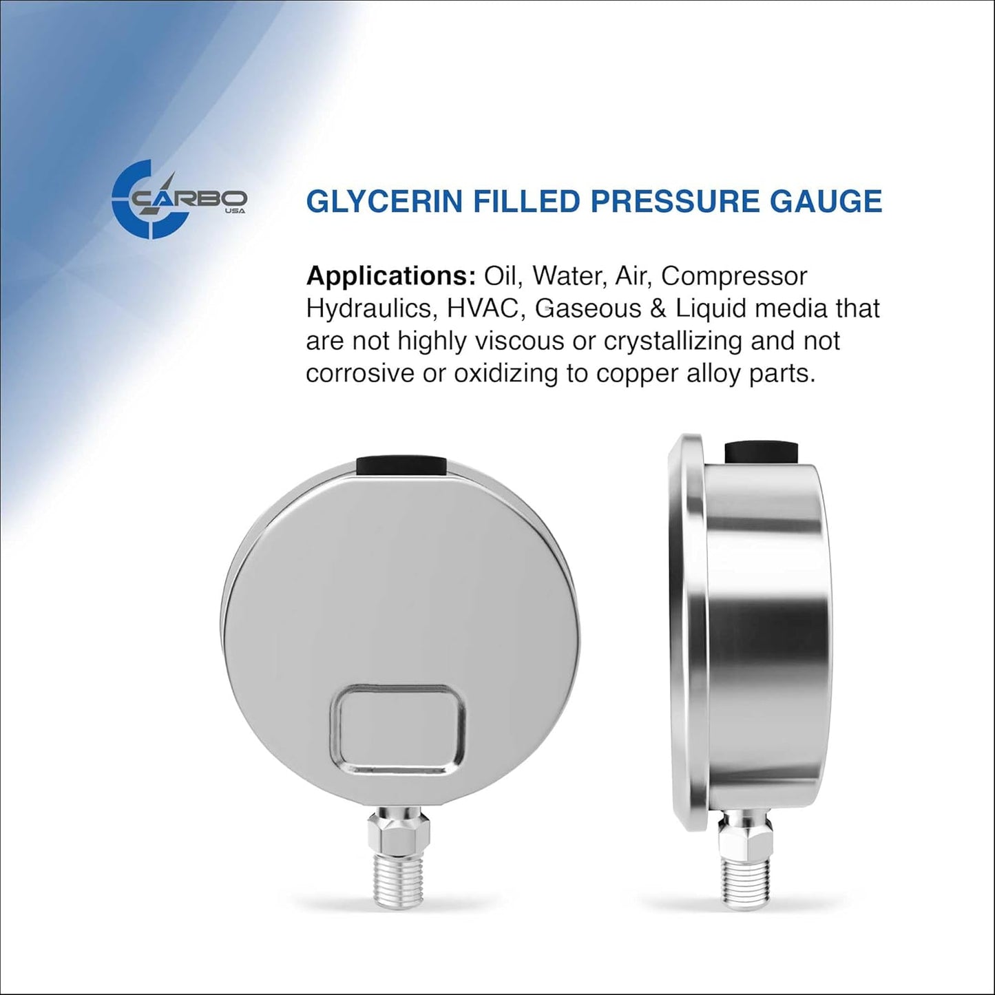 Stainless Steel Pressure Gauge Dual Display (0-30 psi/kPa) - 2 1-2" Glycerine Liquid Filled Water Air Oil Gas Gauge with Polycarbonate Lens & Brass Connection - 1/4" NPT Lower Mount