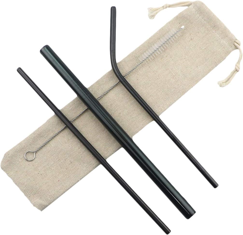 Gugrida Metal Straws Stainless Steel Straws 8.5" Drinking Straws Reusable 3 Set - Ultra Long Muti Color-Cleaning Brush for 20/30 Oz for Trail Tumblers Yeti RTIC SIC Ozark (2 Straight|1 Bent|1 Brush）