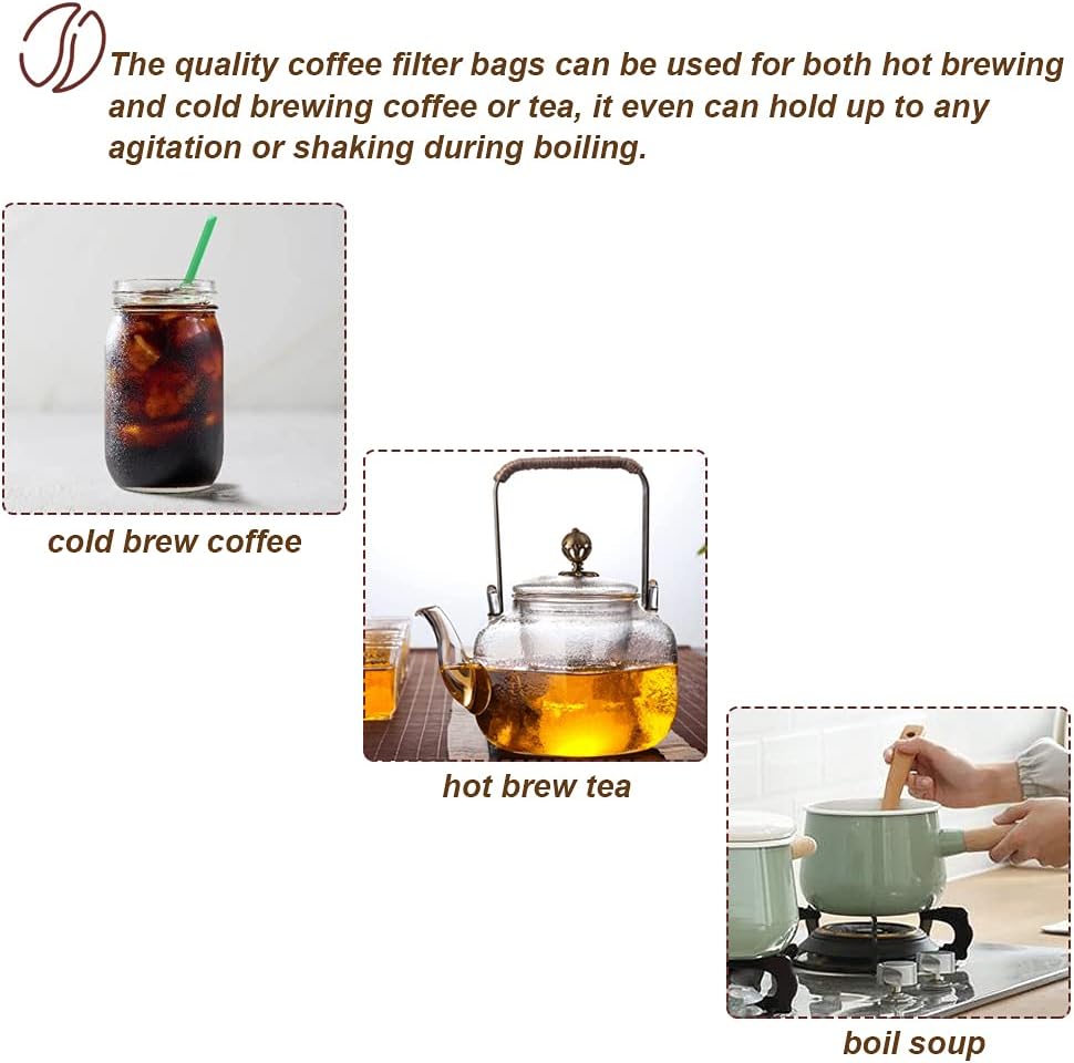 50pcs No Mess Cold Brew Bags, 4x6 inch Disposable Coffee Filter Bag Fine Mesh Brewing Drawstring Pouches for Iced Coffee Hot Tea Herb Spice