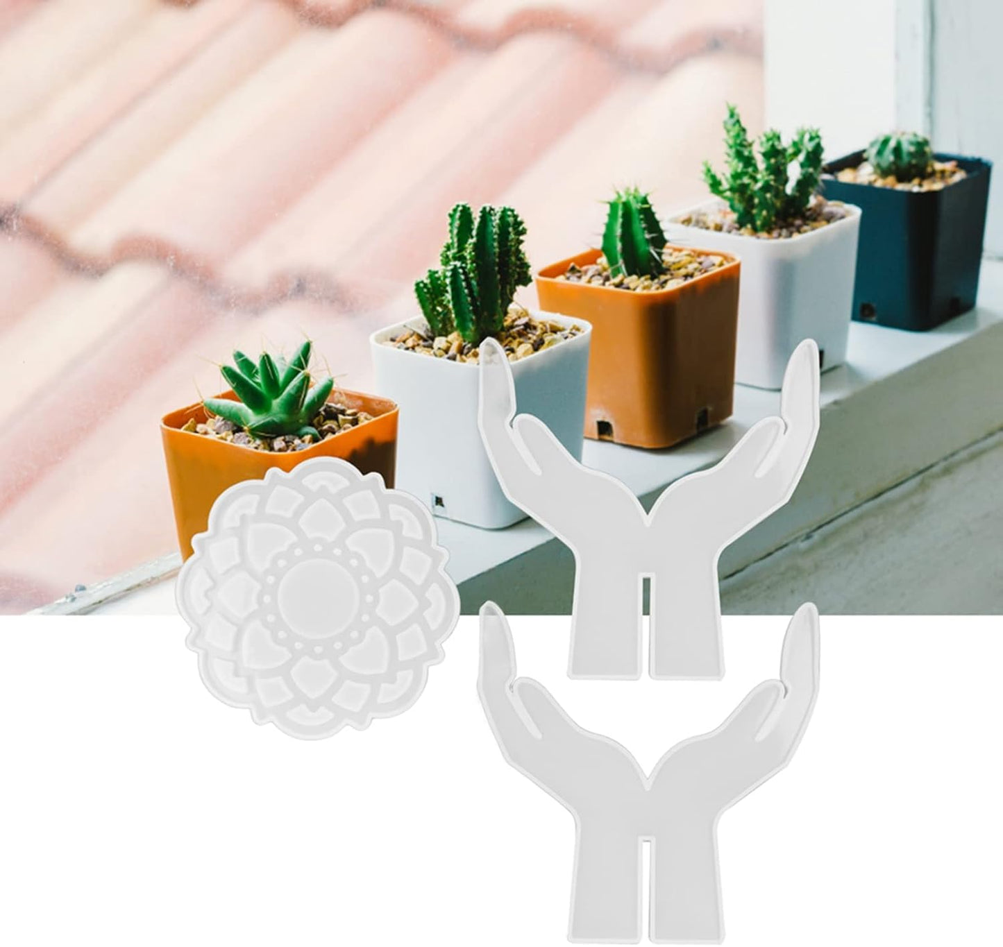 3Pcs DIY Silicone Flower Pot Shelf Mold Easy Demoulding Unique Shape Suitable for Resin Crafts (Double-Hand Hollow Cushion Mold 60-743)