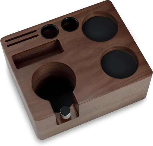 54mm Espresso Tamping Station Walnut Coffee Tamper Station Portafilter Holder,Tamper, and Distributor, Non-Slip Station for Home, Office, Restaurant