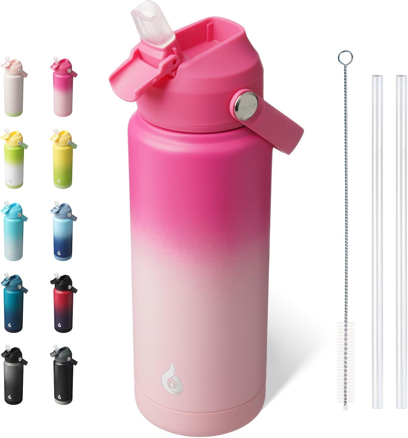 BJPKPK Water Bottle with Straw Lid, 24oz Vacuum Insulated Water Bottles, Metal Stainless Steel Thermos for Sports, Travel, BPA Free Leak Proof Thermos, Cups, Flasks, Tumblers,Cherry