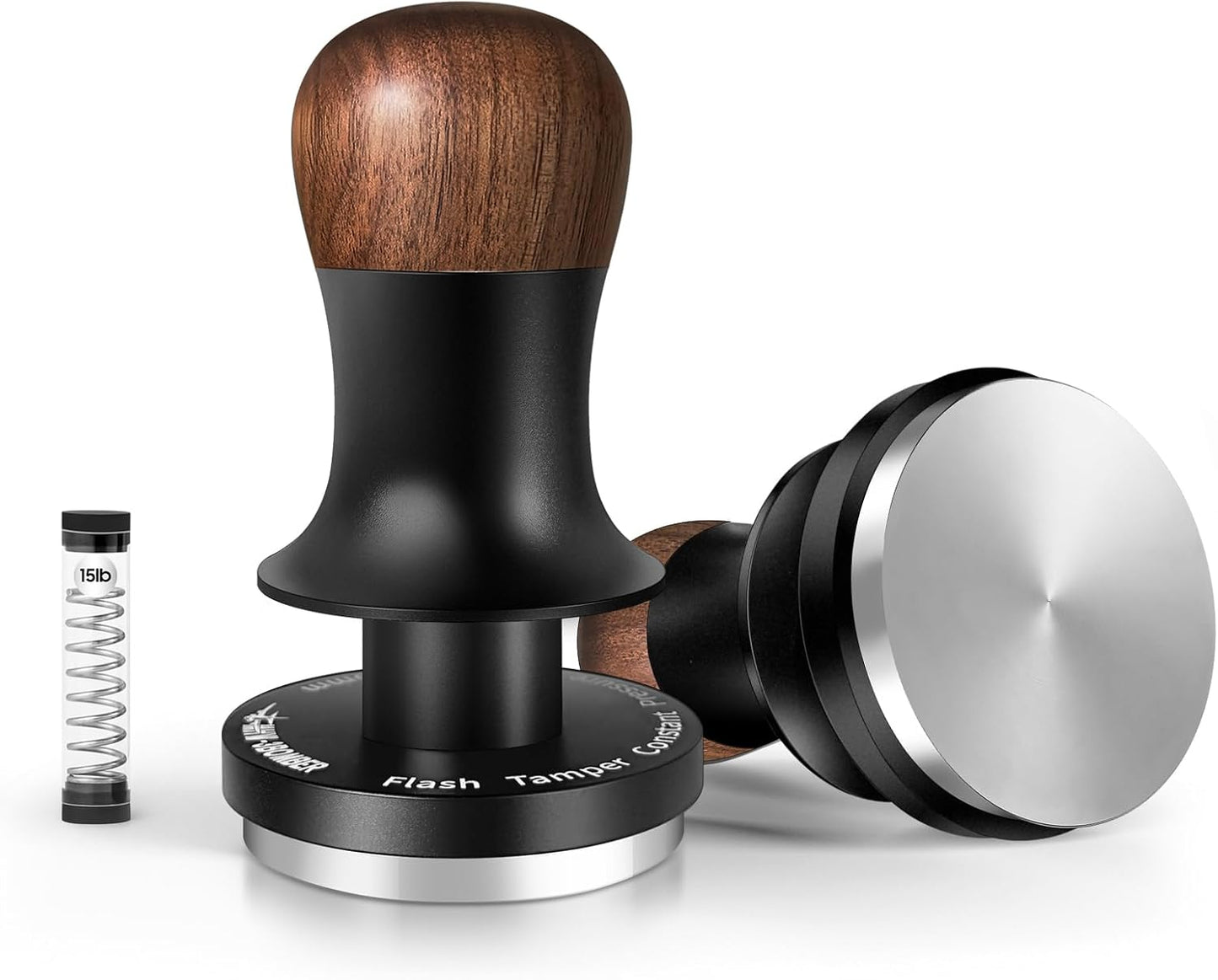 Espresso Tamper 58.35mm-3 Spring Loaded Coffee Tamper-15lb / 30lbs Replacement Springs Calibrated Tamper with Sound Feedback-MHW-3BOMBER Flat Base Tamper-Fits for 58mm Portafilter Basket T6184T-OS