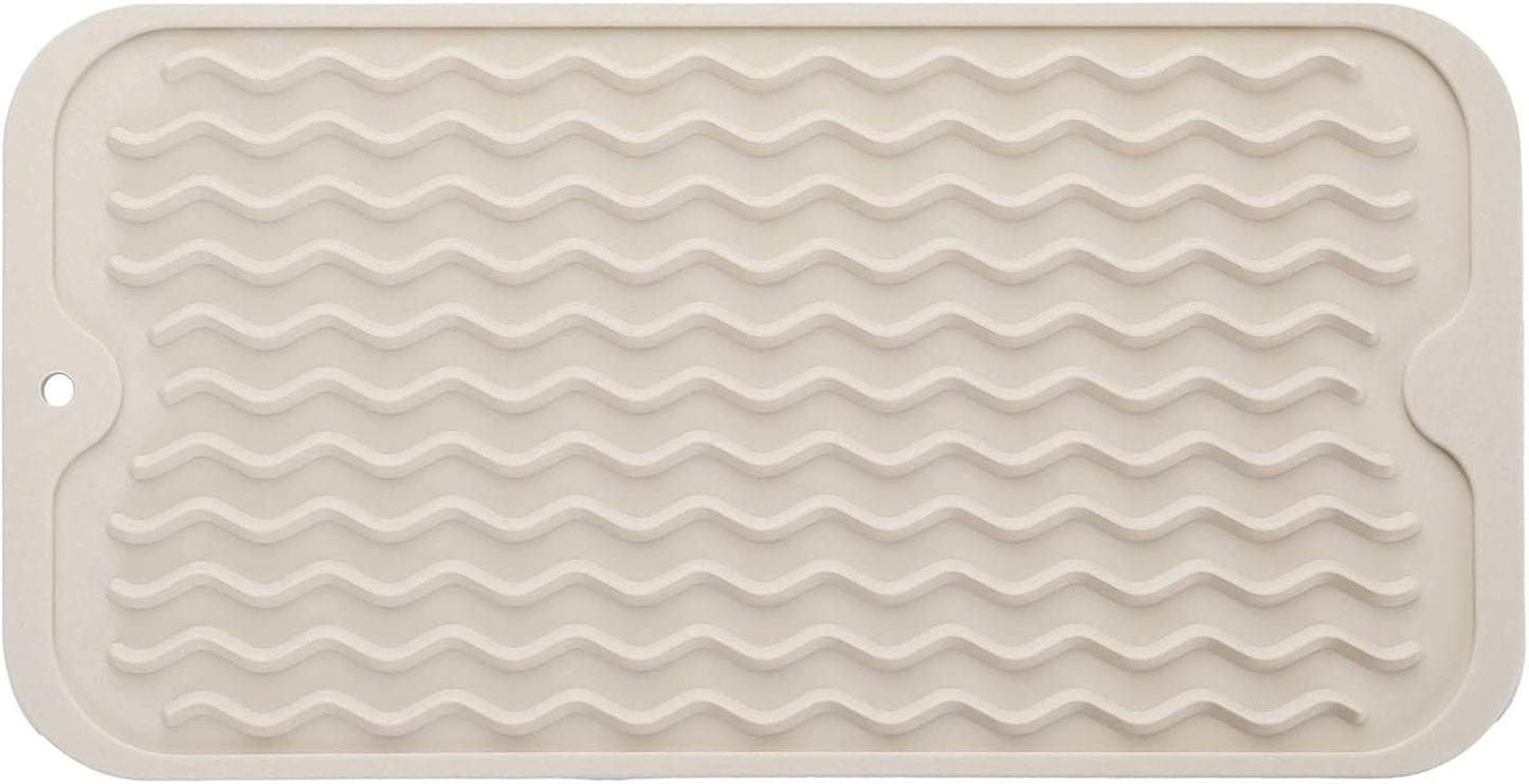 Silicone Dish Drying Mat for Multiple Usage,Easy clean,Eco-friendly,Heat-resistant Silicone Mat for Kitchen Counter or Sink,Refrigerator or Drawer Liner Tapioca S 12 inches x 6 inches
