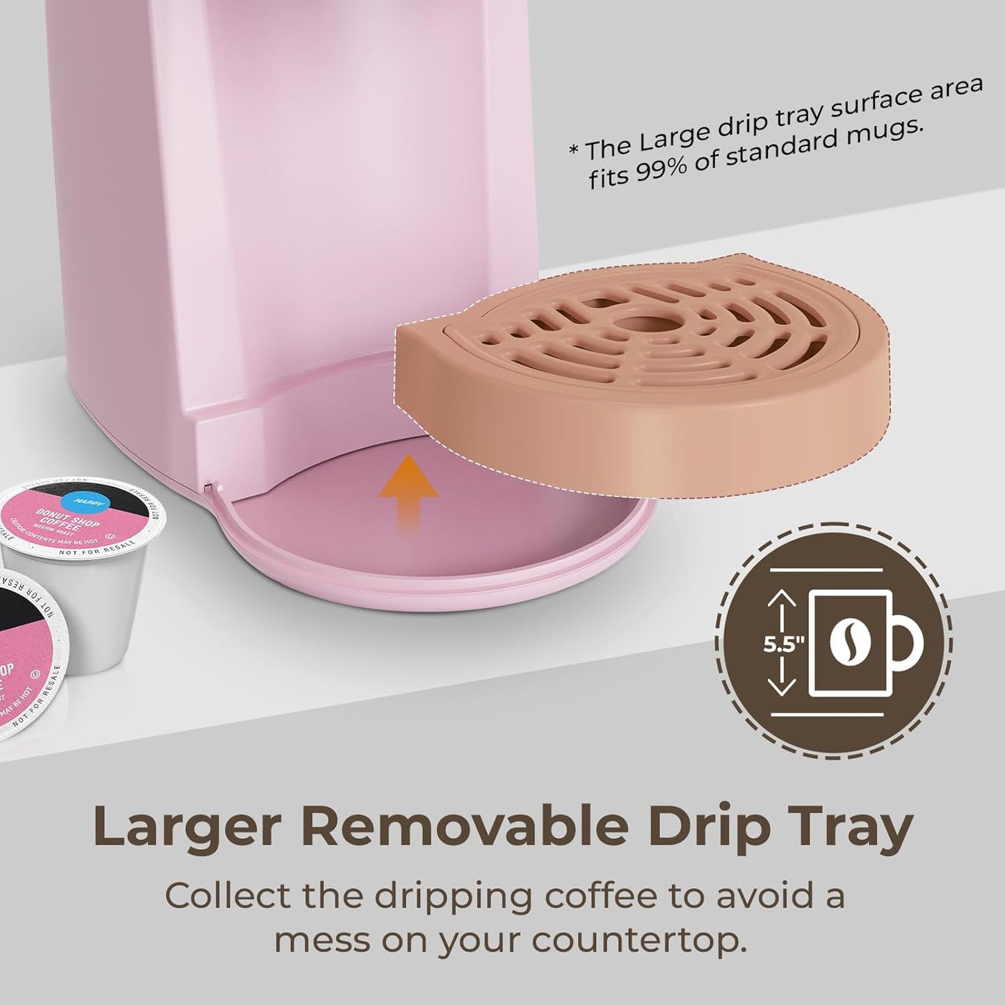 CHULUX Classic Single Serve Coffee Maker for K Cup, One Button Easy Coffee Machine for Office, RV, Travel and Dorm, Pink