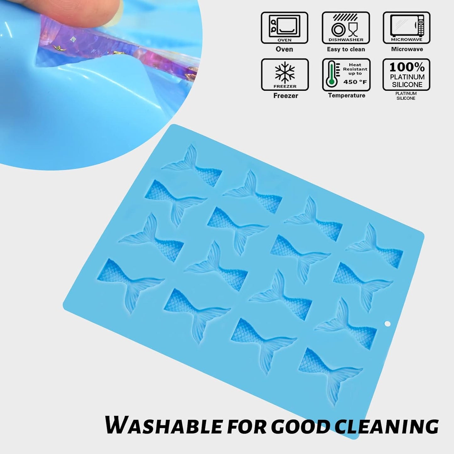 Sakolla 16 Cavity Mermaid Tails Silicone Molds, Mermaid Molds for Chocolate, Fondant, Cake Decoration, Cupcake Toppers, Resin, Soap, Candy, Gumpaste