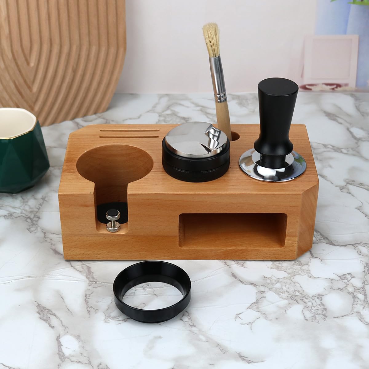 Espresso Tamping Station With Tools - 51, 53, 54 mm - Includes Coffee Tamper, Distributor, Dosing Funnel & Brush - Wooden Coffee Tamper Station - Espresso Organizer & Portafilter Holder