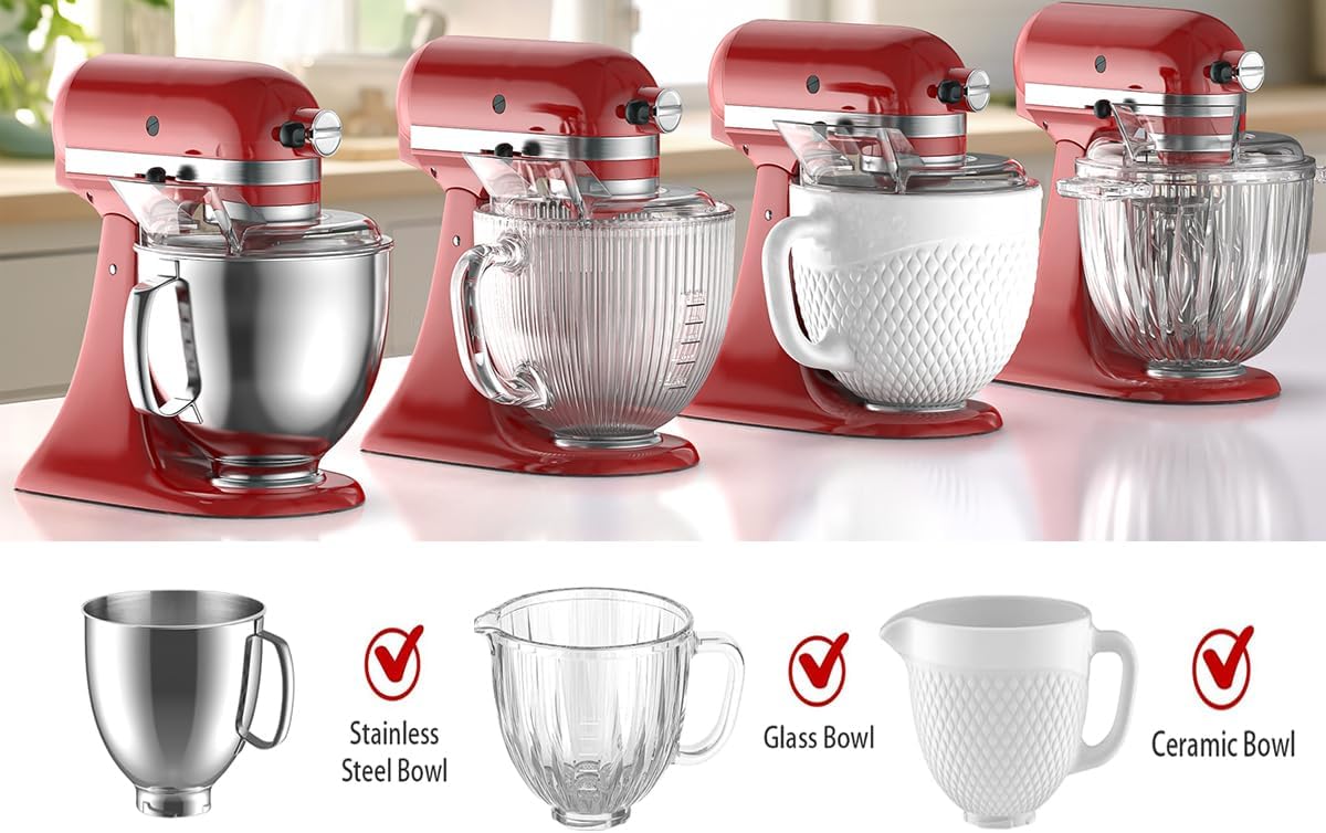 Grouarty Tilt-Head Stand Mixer Pouring Shield – Universal Splash Guard Compatible with 6-7QT Stainless Steel, Glass & Ceramic Bowls, Secure Fit Design