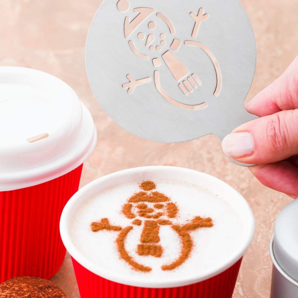 Restaurantware-Restpresso 4.35 Inch Latte Stencil, 1 Snowman Coffee Stencil - Winter Coffee Art Template, Decorate Cupcakes, Cakes, or Cookies, Stainless Steel Cappuccino Template, Heat-Resistant