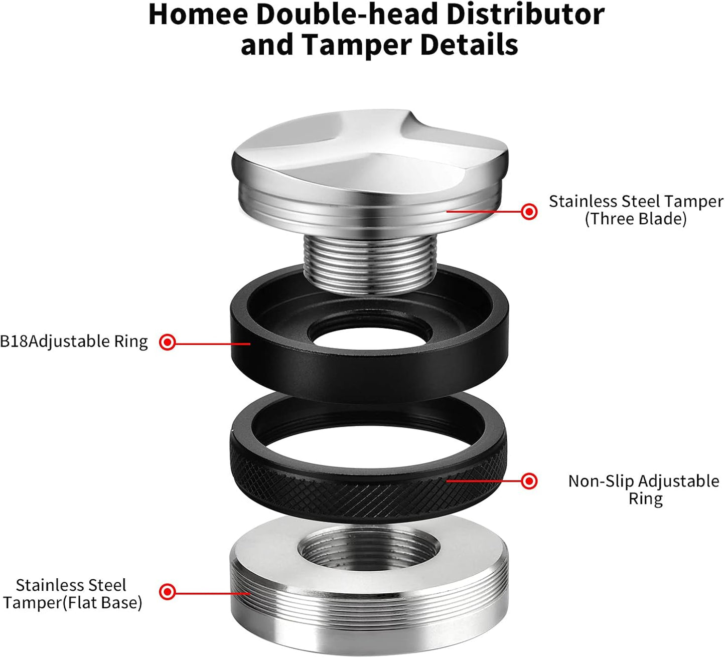 58mm Espresso Distributor & Tamper, Coffee Distributor Adjustable Height, Coffee Leveler Fits with Two-in-one Double-head and Flat-bottom Three Leaf for Macaroons