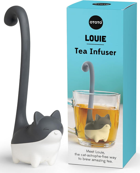 OTOTO Louie Cat Tea Infuser - Cats Loose Leaf Steeper & Diffuser, Tea Strainer Accessories, Cute Gifts for Cat Lovers, White Elephant Gifts, Cute Kitchen Accessories