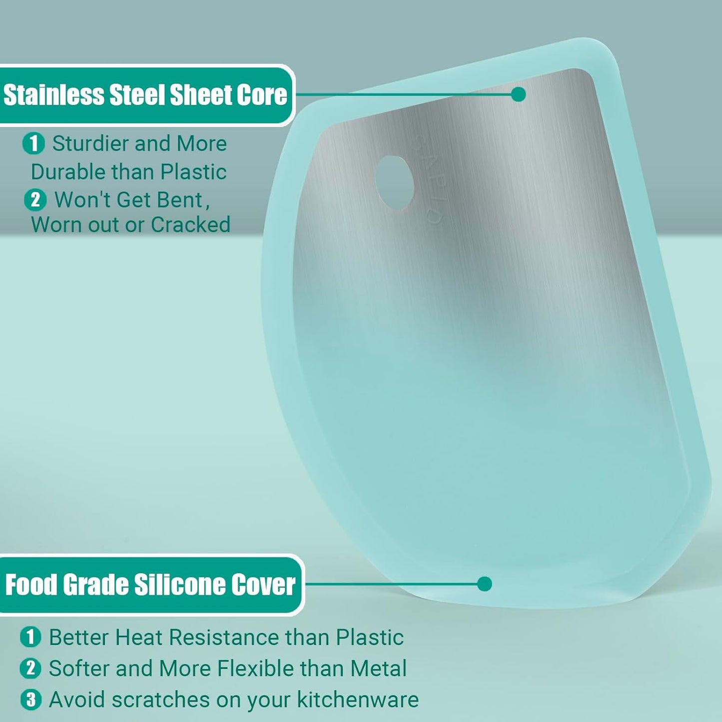 Silicone Dough Scraper with Stainless Steel Sheet, Curved Edge Flexible Bowl Scraper for Baking, Food Grade Silicone Bench Scraper for Sourdough Bread Proofing Basket, 5.98"×4.3", Mint Green, SAPID