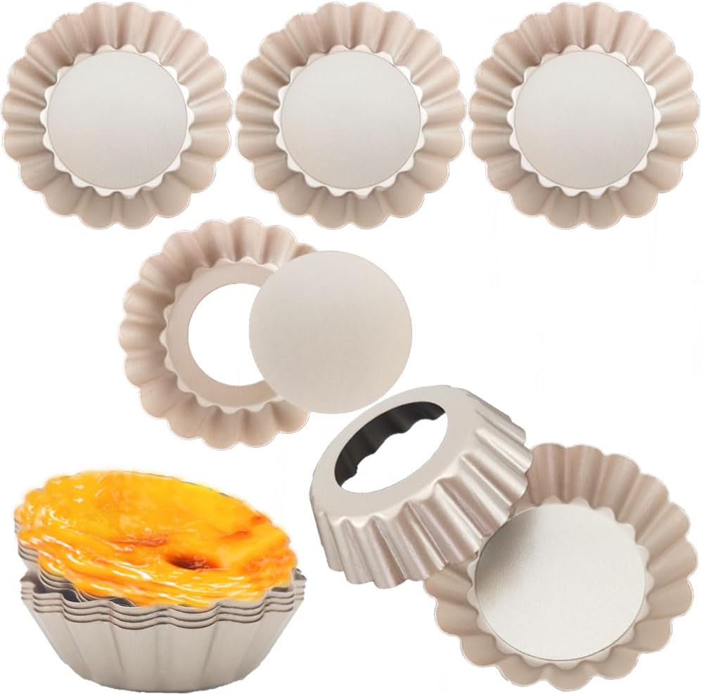 DATANYA Mini Tart Pans Removable Bottom 3 Inch, Carbon Steel Nonstick Quiche Pan Pie Tart Tin Mold, 0.8inches High for Baking Tartlets, Pies, Cakes, Cupcakes - Premium Champagne Gold 12PCS
