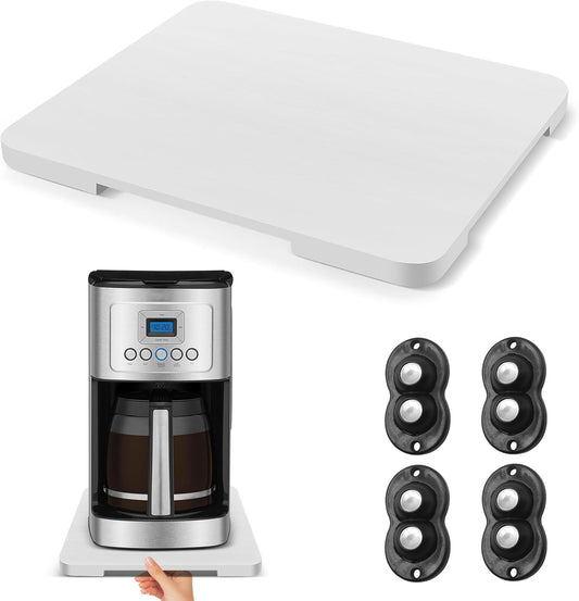Appliance Slider 360° Rolling Tray for Coffee Maker- Bamboo Coffee Pot Slider Tray Countertop Rotation Sliding Tray with Wheels, Small Appliances Mat White (small 11.8" × 9.8" × 0.6")