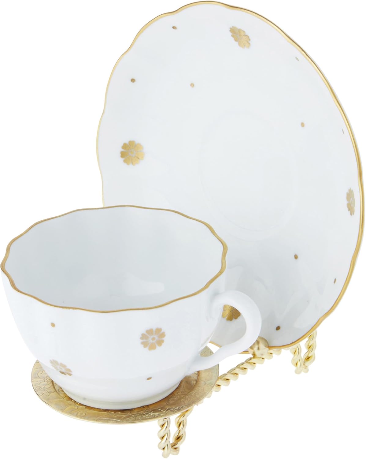 Bard's Ornate Twisted Shiny Gold-toned Cup and Saucer Stand, 3" H x 2.75" W x 4" D, Pack of 2