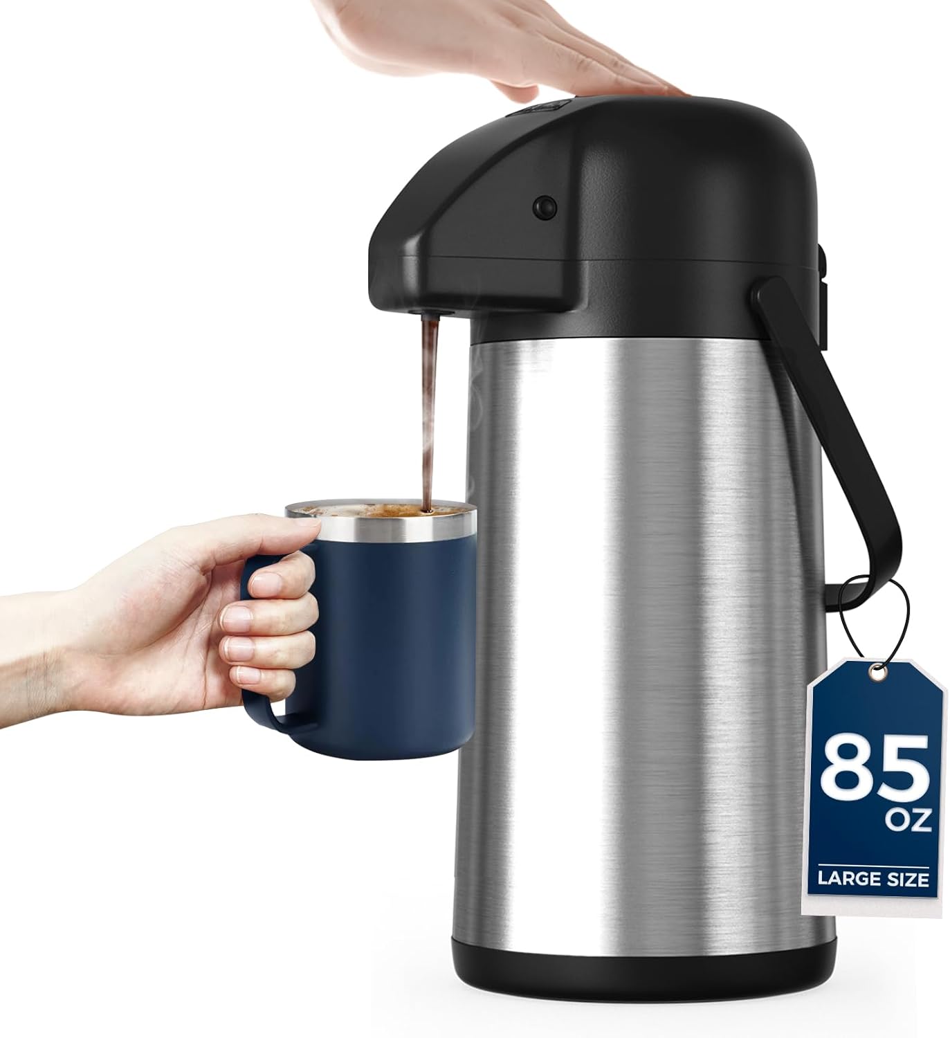 Coffee Carafe for Keeping Hot - 85OZ / 2.5L Airpot Coffee Dispenser with Pump - Large Coffee Thermos for Hot Drinks Tea Liquid - Insulated Stainless Steel Hot Water Beverage Dispenser Urn for Parties