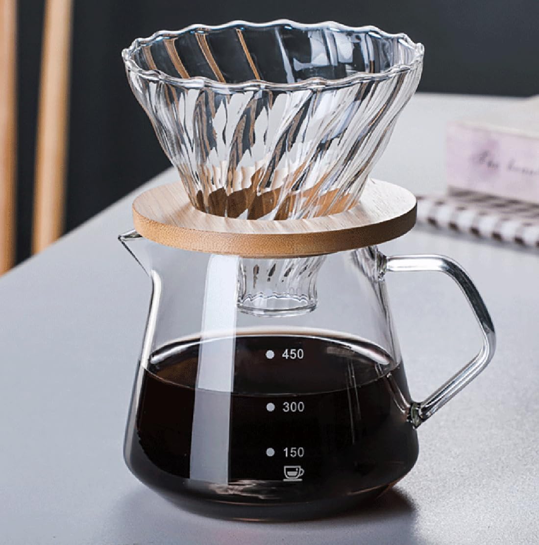 Pour Over Coffee Maker - 20 OZ /600ML Glass Carafe Coffee Server with Glass Coffee Dripper/Filter, Drip Coffee Maker Set for Home or Office, 1-5 Cups