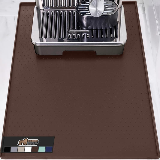 GORILLA GRIP Silicone Coffee Mat, 18x28, Espresso Drink Bar Station Accessories, Waterproof Heat-Resistant Dish Drying Mats, Stay in Place on Kitchen Counter, Home Kitchen Decor Essentials, Brown