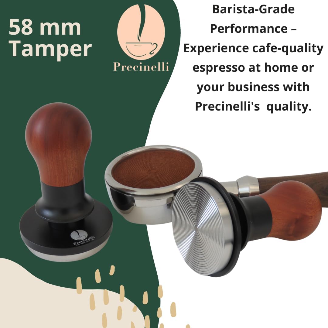 58mm Coffee Tamper, Stainless Steel Base, Wooden Handle – Professional Espresso Tool for Uniform Compression & Better Espresso Quality