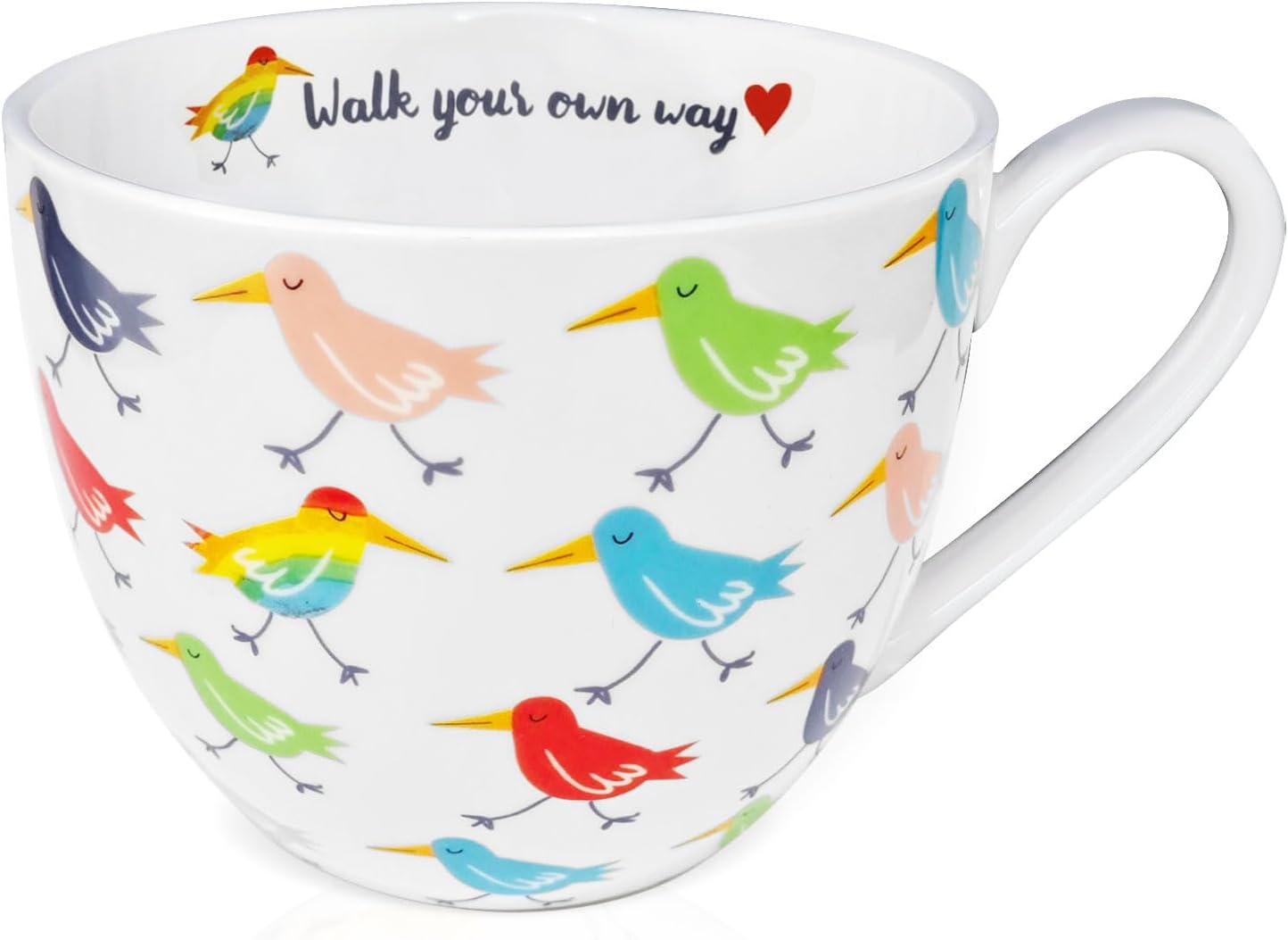 Birds Mugs for Daily Coffee and Tea, Premium 20 oz Bone China Coffee Tea Hug Mug, Perfect Holiday and Birthday Gift for Bird Lovers, Designed in England by Harvest Green Studio