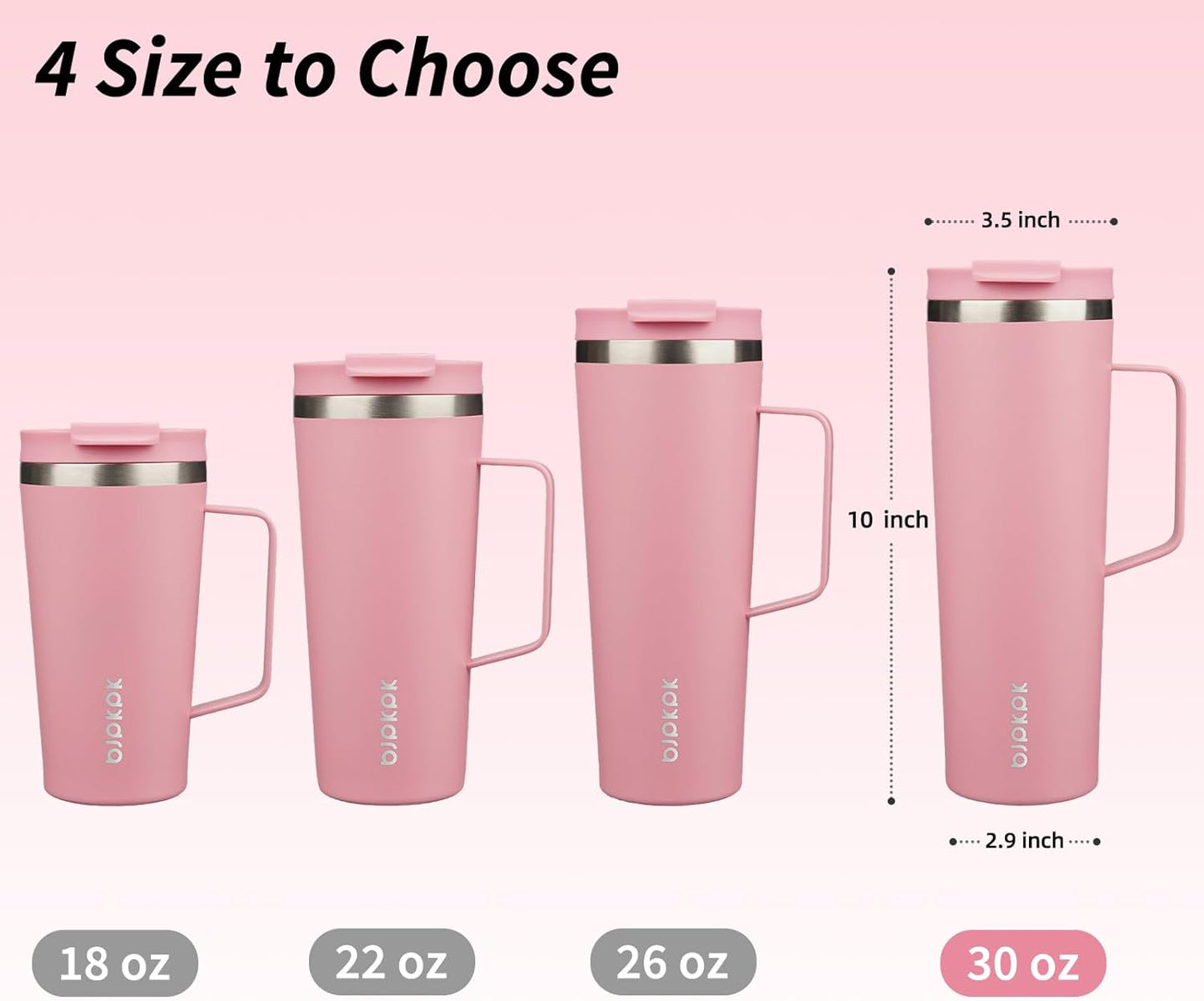 BJPKPK Insulated Tumbler with Handle, 30oz Insulated Tumblers with Lid and Straw, Stainless Steel Metal Water Bottles, Coffee Travel Mugs, Cups, Light Pink