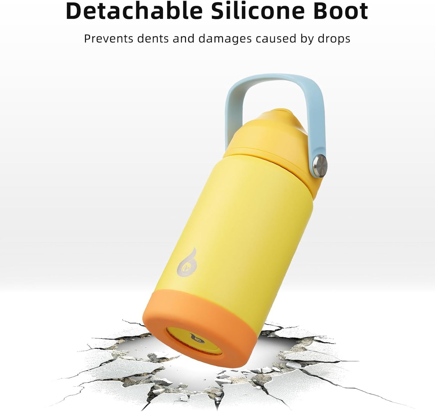 BJPKPK Insulated Water Bottle with Straw Lid, 12oz Thermos Water Bottles with Soft Nozzle, Flex Handle & Non-slip Boot, BPA Free Leak Proof Stainless Steel Metal Thermos, Tumblers, Cups,Yellow