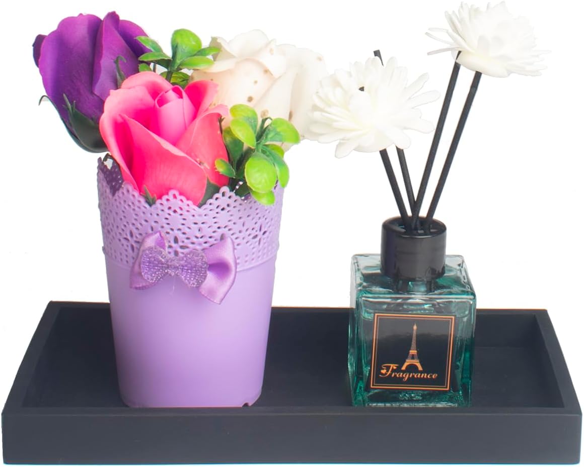 DNC 7.9" Small Silicone Bathroom Counter Tray, Vanity Tray, Kitchen Sink Soap Tray for Dish Holder Dispenser Countertop Toilet Tank Desk Organizer Black