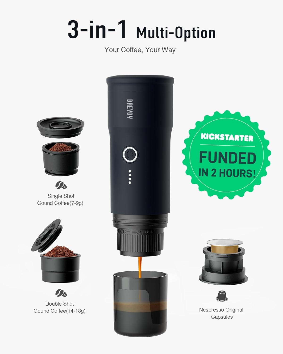 Portable Electric Espresso Machine, Ground Coffee & Capsule, Self-Heating, 20 Bar 12V Mini Car Travel Coffee Maker with 9000mAh Battery-Ideal for Camping, RV, Hiking, Office