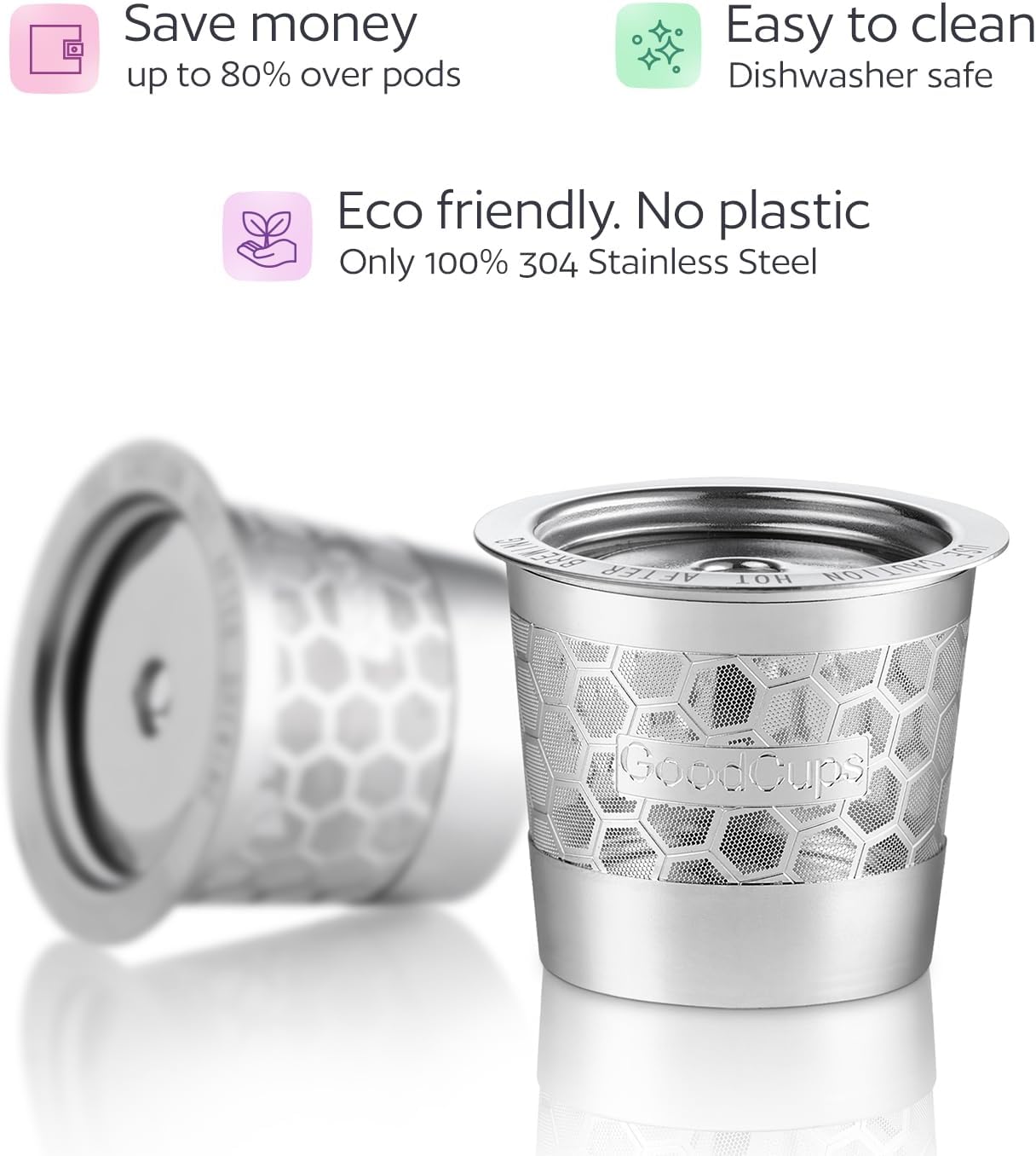 2 Stainless Steel Reusable K Cups for Keurig Coffee Makers - Compatible with K-Express, K-Elite, K-Classic, K-Mini, K-Mini Plus, K-Select, K-Cafe & K-Iced Brewers