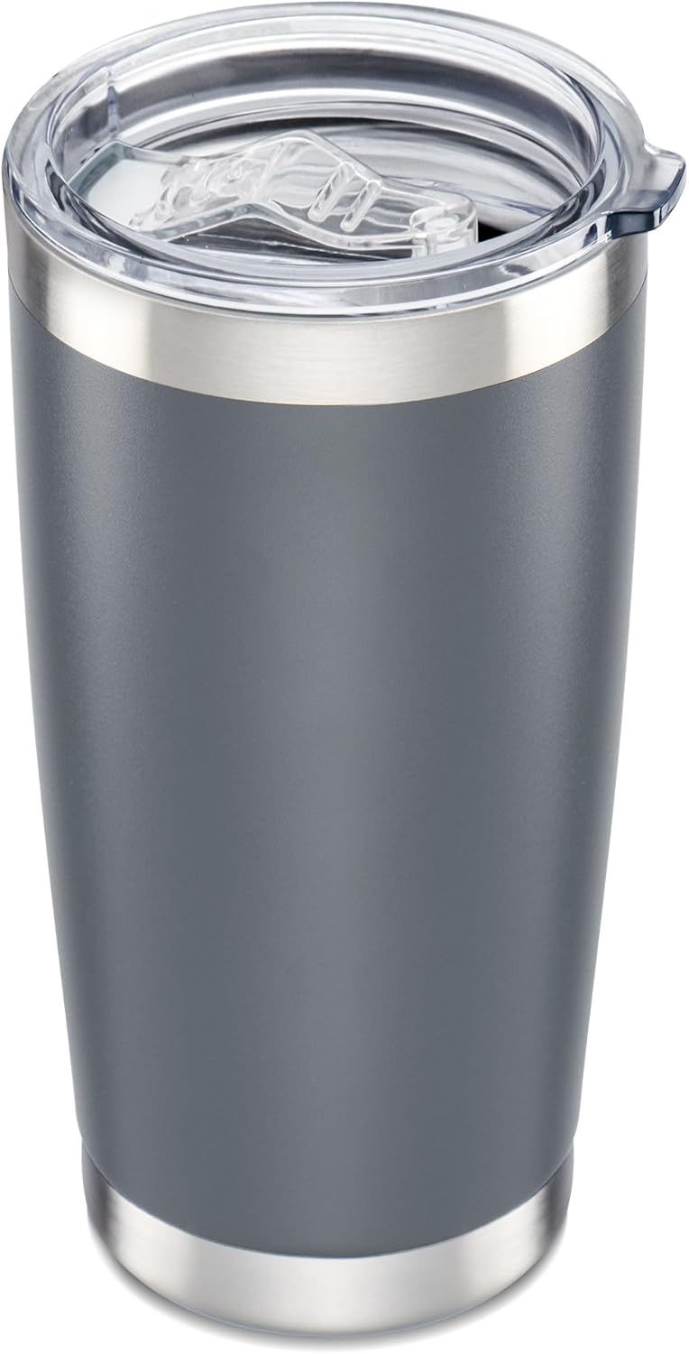20 oz Tumbler with Lid Stainless Steel Double Wall Vacuum Insulated Tumblers Powder Coated Cups Travel Mug Keep Drinks Cold and Hot, Grey