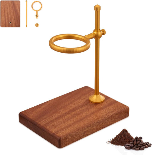 Pour Over Coffee Stand, Height Adjustable Pour over Coffee Maker with Sapele Wooden Base, Paper Filters, Bronze