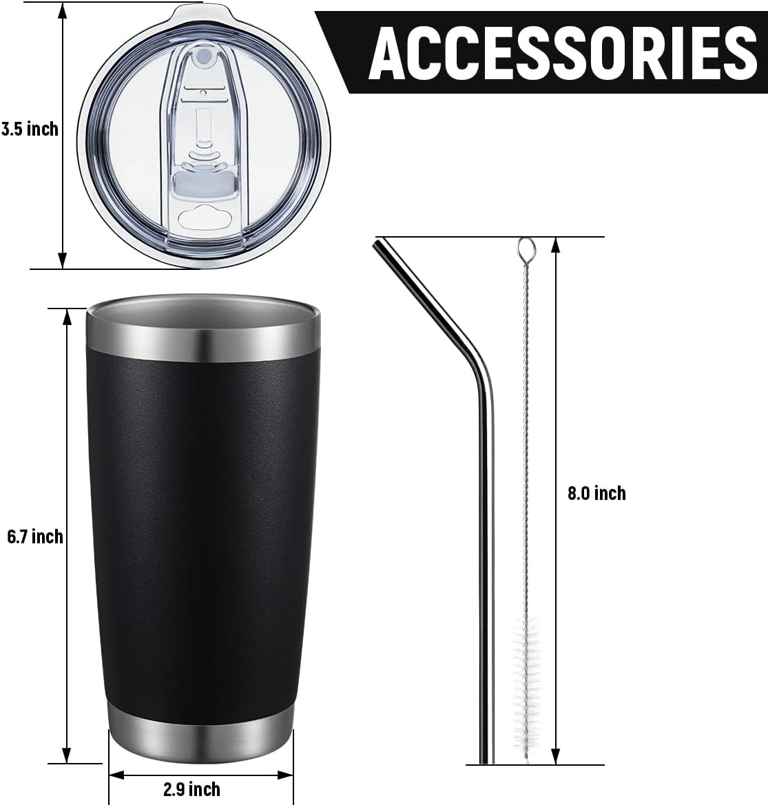 COMOOO 20oz Double Wall Vacuum Insulated Travel Mug, Stainless Steel Tumbler with Lid and Straw Durable Powder Coated Insulated Coffee Cup for Cold & Hot Drinks (Black, 12 pack