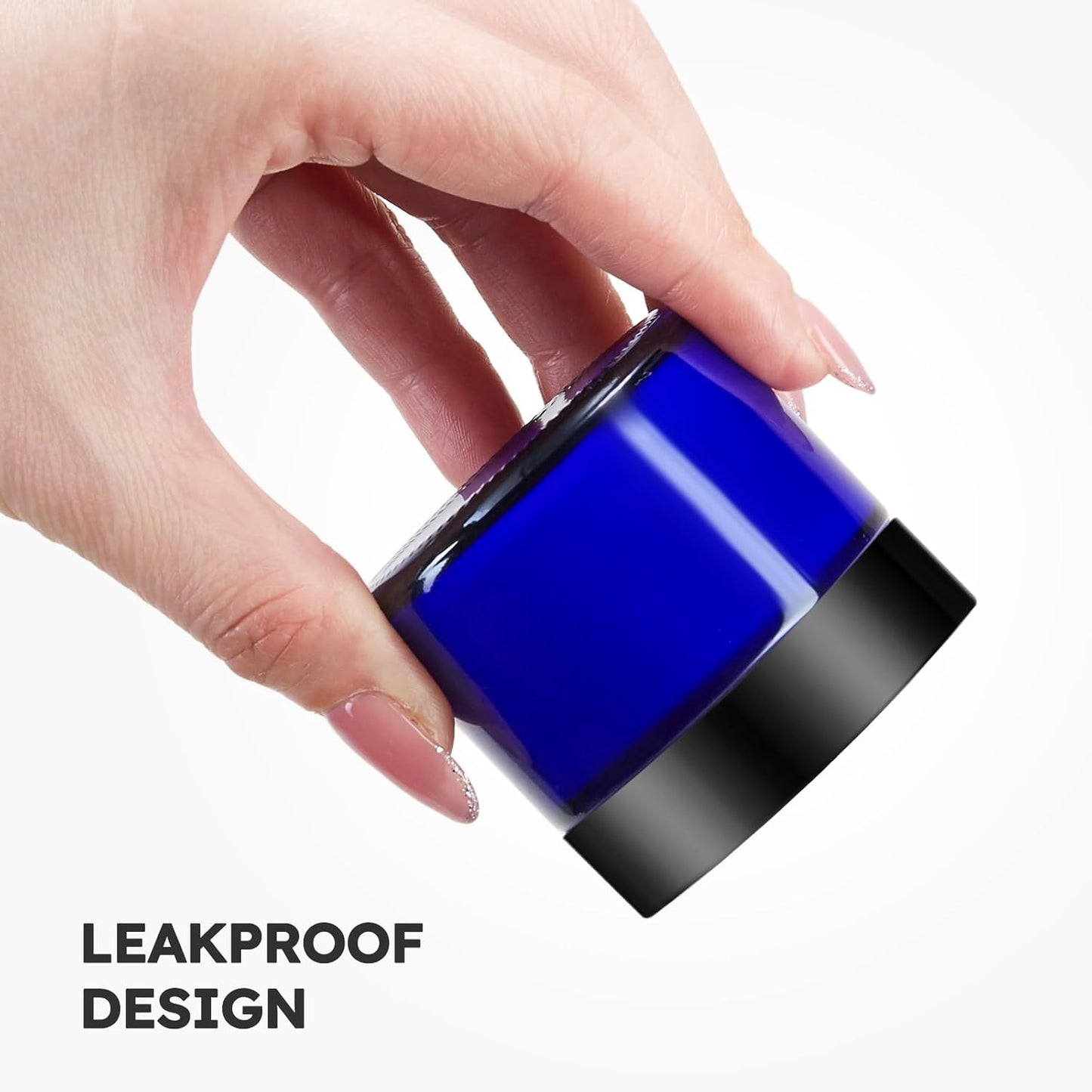 Bumobum 2 oz Glass Jars with Lids, 48 pack Round Small Containers with Black Lids, Blank Labels & Inner Liners, Empty Cosmetic Containers for Sample, Powder, Cream, Lotion Amber and Blue