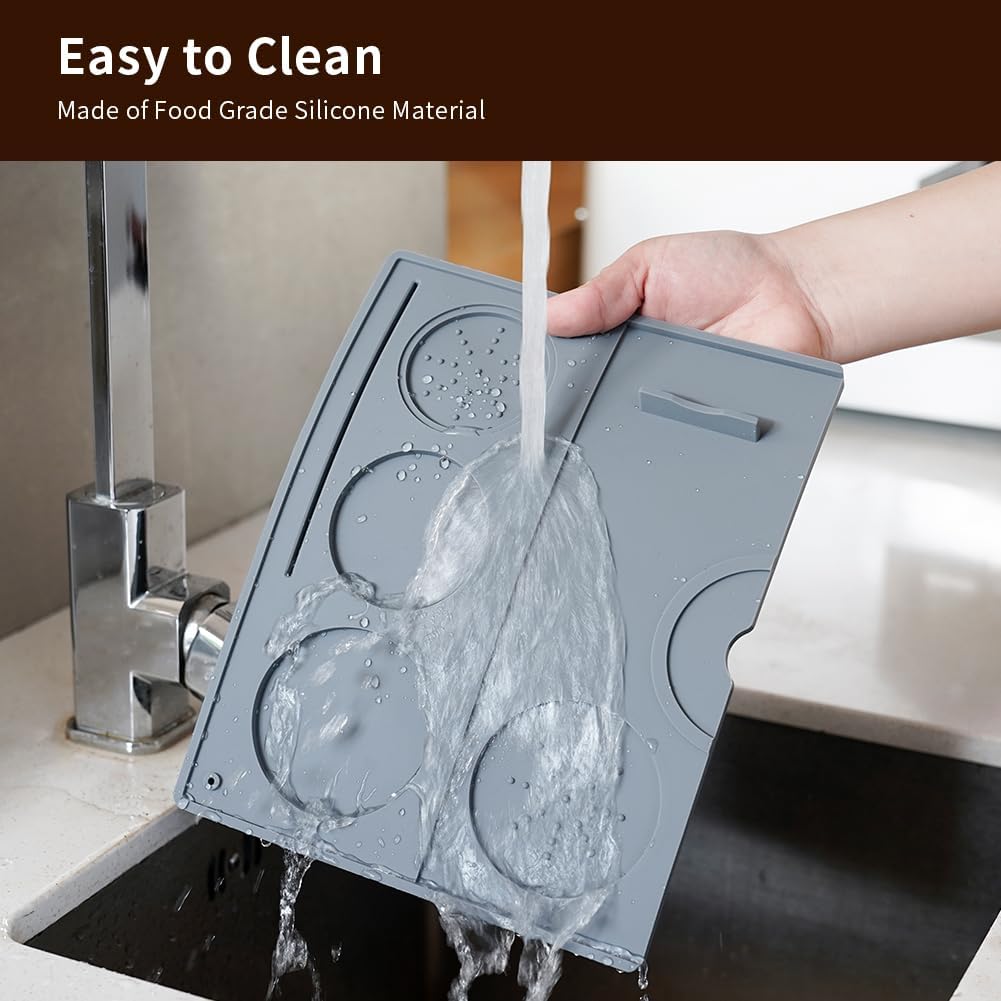 Espresso Tamping Mat - Espresso Tamping Station Food Grade Silicone Coffee Tamper Mat Espresso Accessory for Baristas Home Kitchen Bar Coffee Shop 9.84Inch x 7.87Inch (Grey)