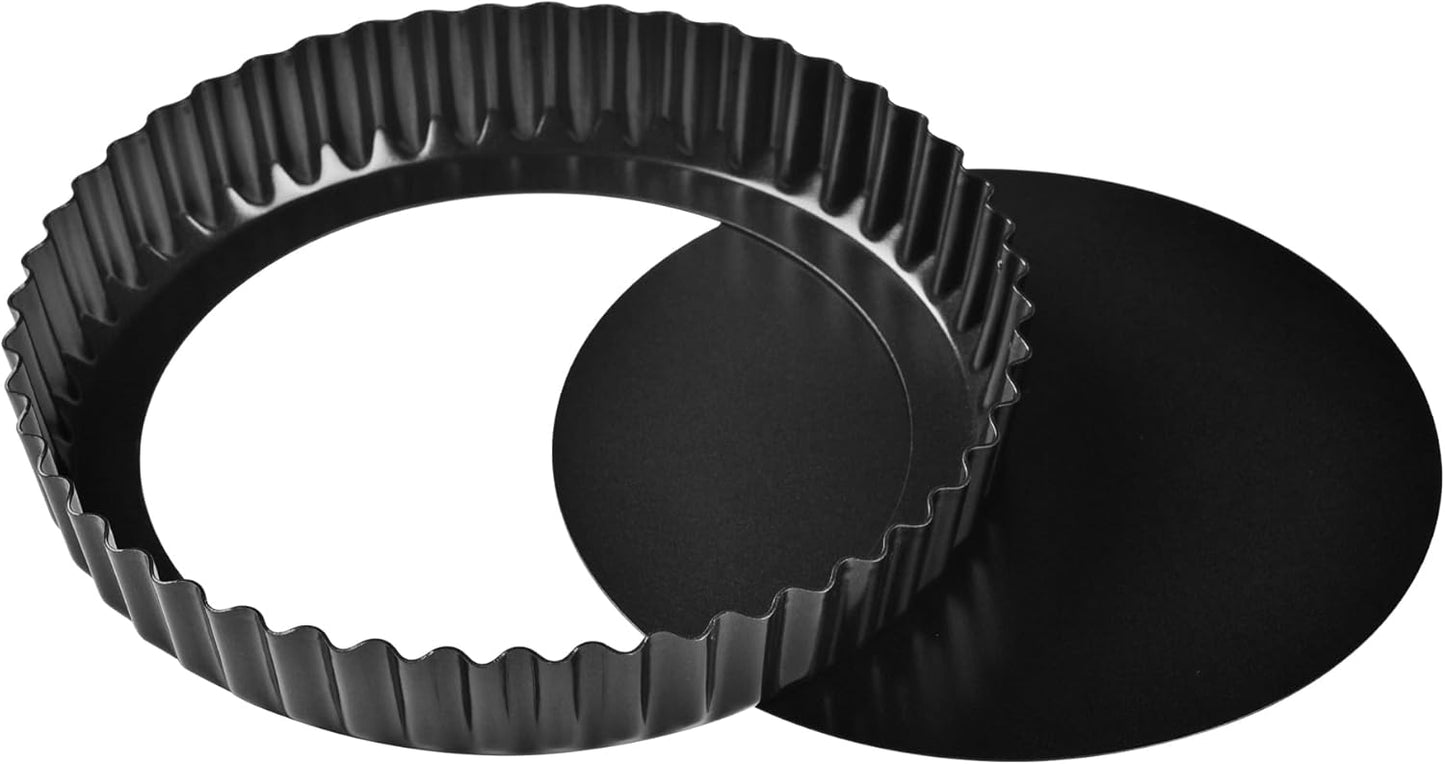 8-Inch Non-Stick Round Tart Pan with Removable Loose Bottom, Quiche Pan for Oven Baking (Black)