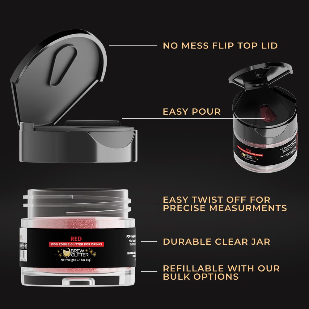 Brew Glitter Maroon Edible Drink Glitter 1x 4g Jar for Cocktails, Beer, & Beverages